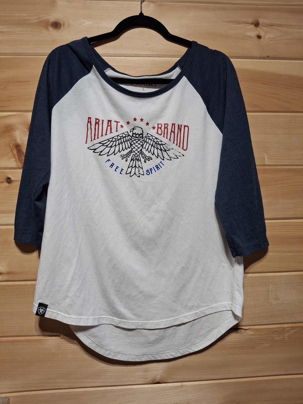 Ariat White and Navy Raglan Eagle Graphic Long Sleeve Tee
